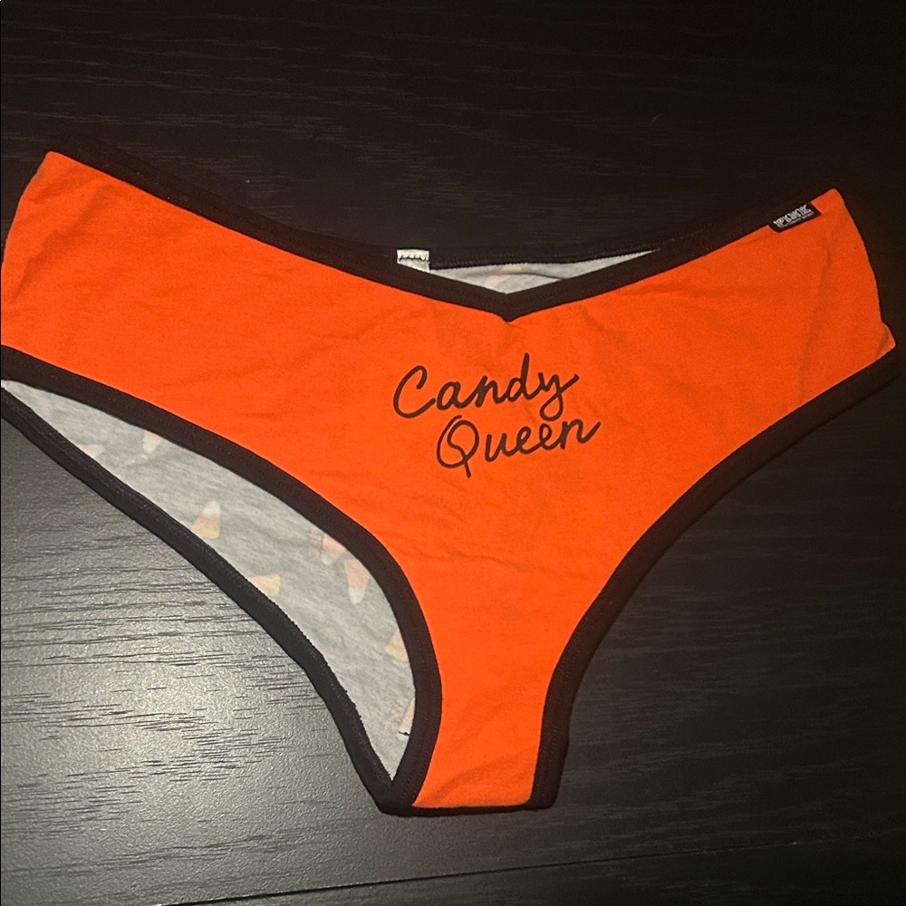 PINK Victoria's Secret Black and Orange Candy Print Panties